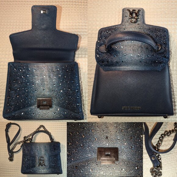 Steve Madden Mini Sparkle Crossbody Denim Blue Premium Faux Leather Like New - Picture 10 of 12